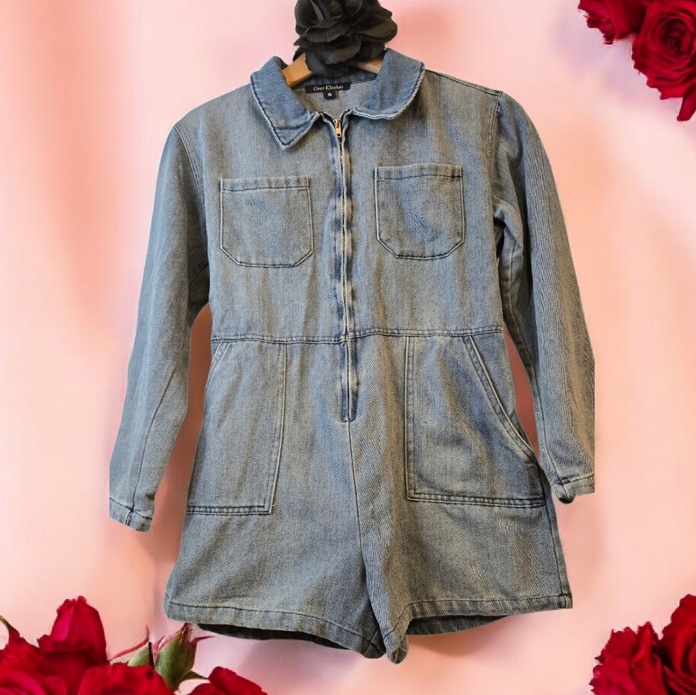 Vintage Y2K Size Small Jemma Blue Jean Romper Lightwash by Over Kleshas